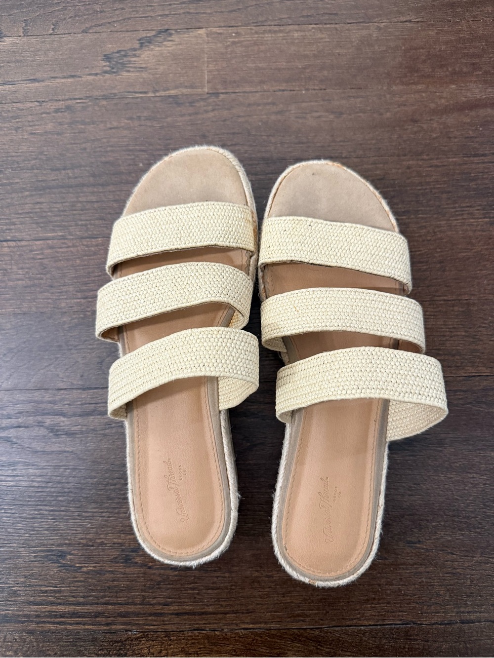 Universal Thread Triple-Strap Woven Slide Sandals in Cream